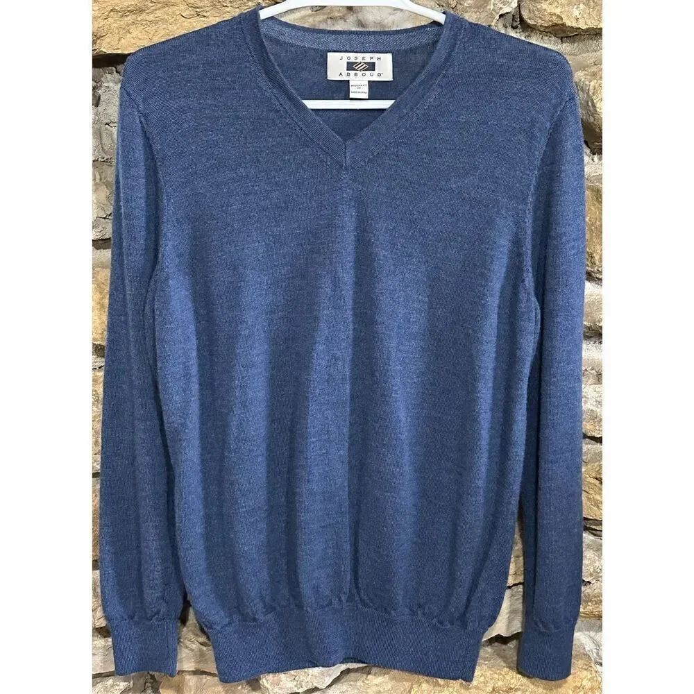 Men’s Casual Joseph Abboud Long Sleeve Blue Sweater Pure Merino Wool Size Medium